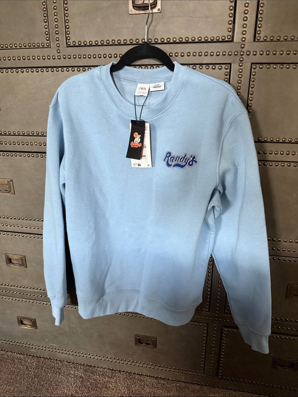 Zara Light Blue Crewneck Sweatshirt with 'Randy's' Script